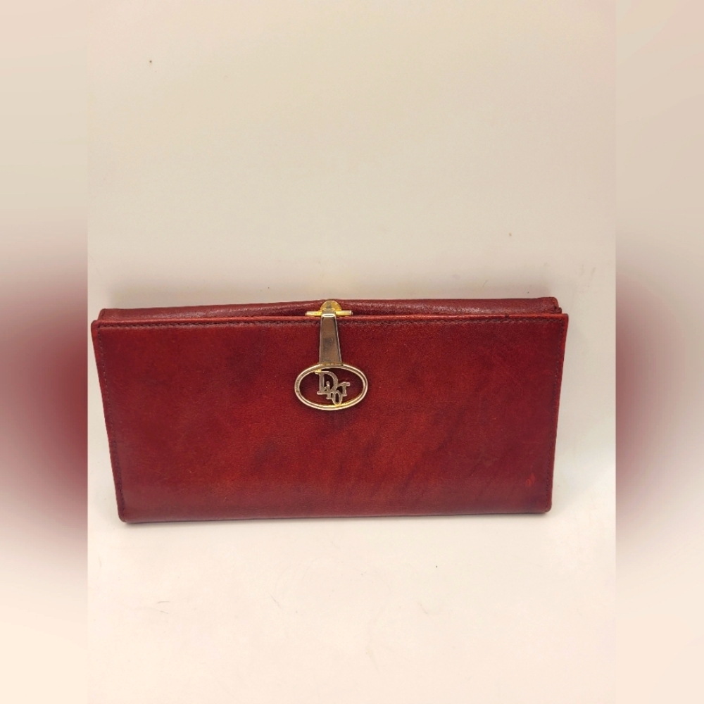 Dior Vintage Kisslock Bifold Burgundy Long Wallet - Picture 2 of 5